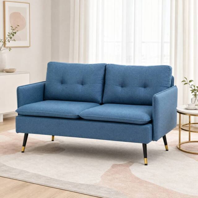 STILVORA 2 Seater Sofa with Steel Legs in Blue - image 1