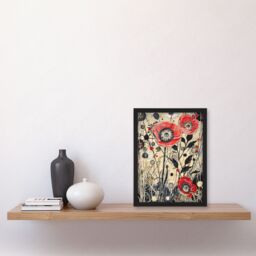 Artery8 Wildflower Field Spring Poppy Flowers Painting Framed Art Print in Beige - Size: A4 - thumbnail 4