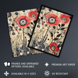 Artery8 Wildflower Field Spring Poppy Flowers Painting Framed Art Print in Beige - Size: A4 - thumbnail 2
