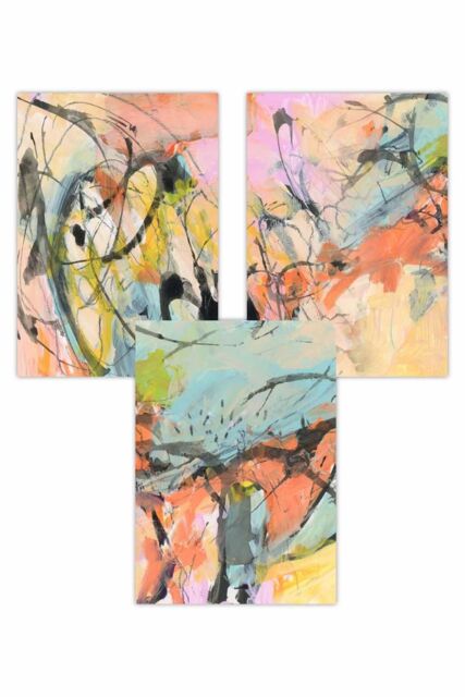 ARTZE Set of 3 Abstract Watercolour in Blue & Orange Art Posters - Size: W50 cm x H70 cm - image 1