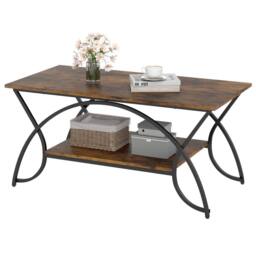Costway 2-Tier Faux Marble Coffee Table Modern Cocktail Center Table w/ Shelf in Brown - thumbnail 1