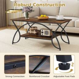 Costway 2-Tier Faux Marble Coffee Table Modern Cocktail Center Table w/ Shelf in Brown - thumbnail 7