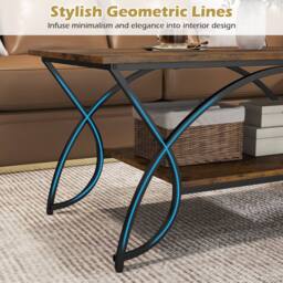 Costway 2-Tier Faux Marble Coffee Table Modern Cocktail Center Table w/ Shelf in Brown - thumbnail 8