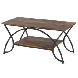 Costway 2-Tier Faux Marble Coffee Table Modern Cocktail Center Table w/ Shelf in Brown - thumbnail 2