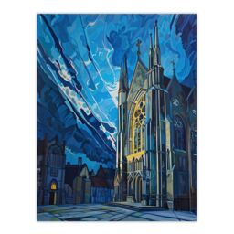 "Artery8 York Minster Cathedral Night Concept Art Church Wall Art Print in Blue - Size: W24"" x H32""" - thumbnail 1