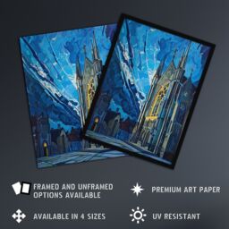 "Artery8 York Minster Cathedral Night Concept Art Church Wall Art Print in Blue - Size: W24"" x H32""" - thumbnail 2