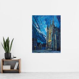 "Artery8 York Minster Cathedral Night Concept Art Church Wall Art Print in Blue - Size: W24"" x H32""" - thumbnail 4