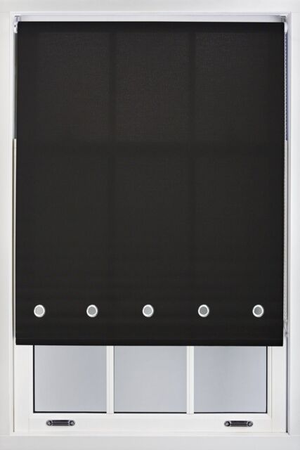 Furnished Black Daylight Roller Blind with Chrome Round Eyelets - Trimmable Window Shade - Size: 45 cm width x 165 cm drop - image 1