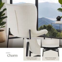tectake Dining Chair Tessa Per Piece - Woven Fabric Off-White/Black in Off-White - Size: 1 Pack - thumbnail 5