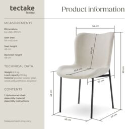 tectake Dining Chair Tessa Per Piece - Woven Fabric Off-White/Black in Off-White - Size: 1 Pack - thumbnail 6