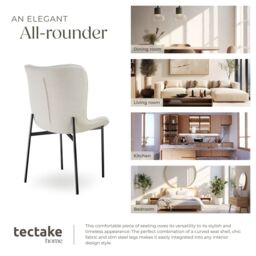 tectake Dining Chair Tessa Per Piece - Woven Fabric Off-White/Black in Off-White - Size: 1 Pack - thumbnail 7