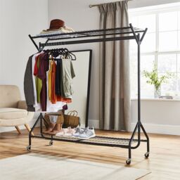 House of Home Clothing Rail Heavy Duty Hanging Clothes Shoe Hat Rack Shelves With Wheels 5ft x 5ft in Black