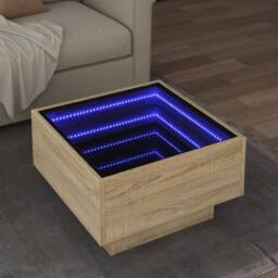 Berkfield Home Coffee Table with LED Sonoma Oak 50x50x30 cm Engineered Wood in Light Tan - Size: 50 x 50 x 30 cm - thumbnail 2