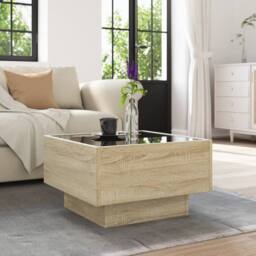 Berkfield Home Coffee Table with LED Sonoma Oak 50x50x30 cm Engineered Wood in Light Tan - Size: 50 x 50 x 30 cm - thumbnail 4