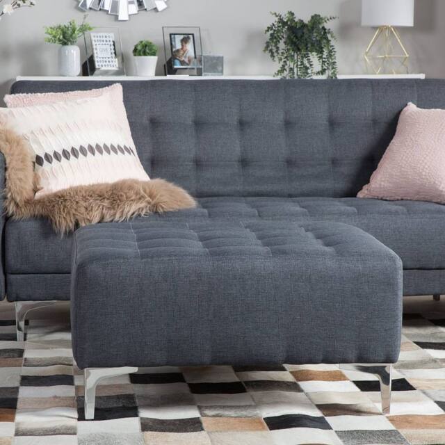 Wyld and Coco Square Tufted Ottoman Dark Grey with Silver Legs - image 1