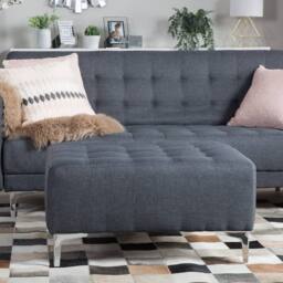 Wyld and Coco Square Tufted Ottoman Dark Grey with Silver Legs - thumbnail 1