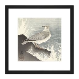 Artery8 Ohara Koson Seagull On Rock Japan Painting 8X8 Inch Square Wooden Framed Wall Art Print Picture with Mount in Black - thumbnail 1