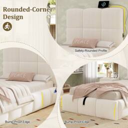 Matteo Upholstered Single Bed - Hydraulic Storage & USB - Velvet in Beige - thumbnail 6