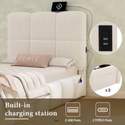 Matteo Upholstered Single Bed - Hydraulic Storage & USB - Velvet in Beige - thumbnail 5
