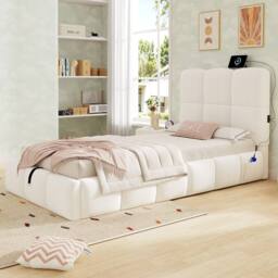 Matteo Upholstered Single Bed - Hydraulic Storage & USB - Velvet in Beige - thumbnail 4