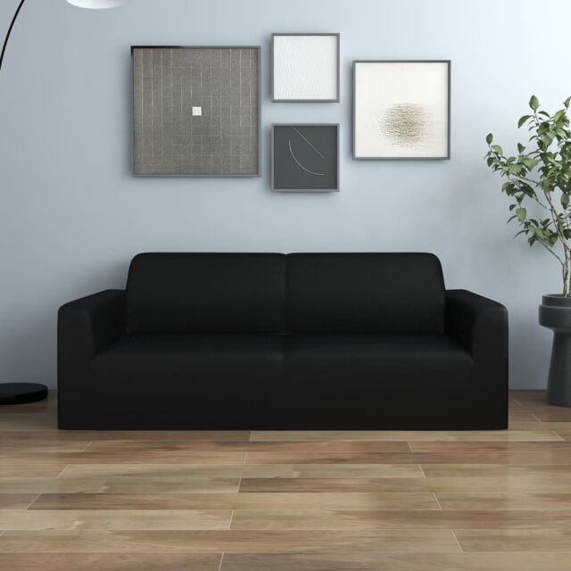 Berkfield Home 2-Seater Stretch Couch Slipcover Black Polyester Jersey - image 1