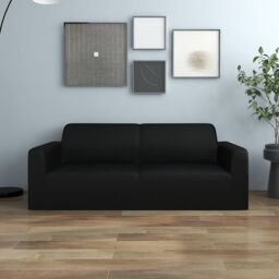 Berkfield Home 2-Seater Stretch Couch Slipcover Black Polyester Jersey - thumbnail 1