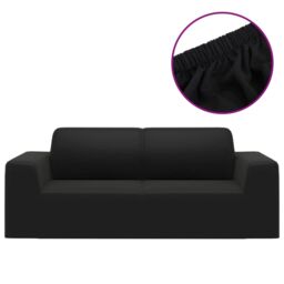 Berkfield Home 2-Seater Stretch Couch Slipcover Black Polyester Jersey - thumbnail 2