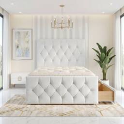 "Somnior Ziggy Velvet Divan Bed Mattress 2 Draw 54"" Headboard 22"" Footboard in White - Size: King" - thumbnail 2