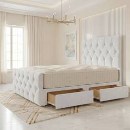 "Somnior Ziggy Velvet Divan Bed Mattress 2 Draw 54"" Headboard 22"" Footboard in White - Size: King" - thumbnail 1