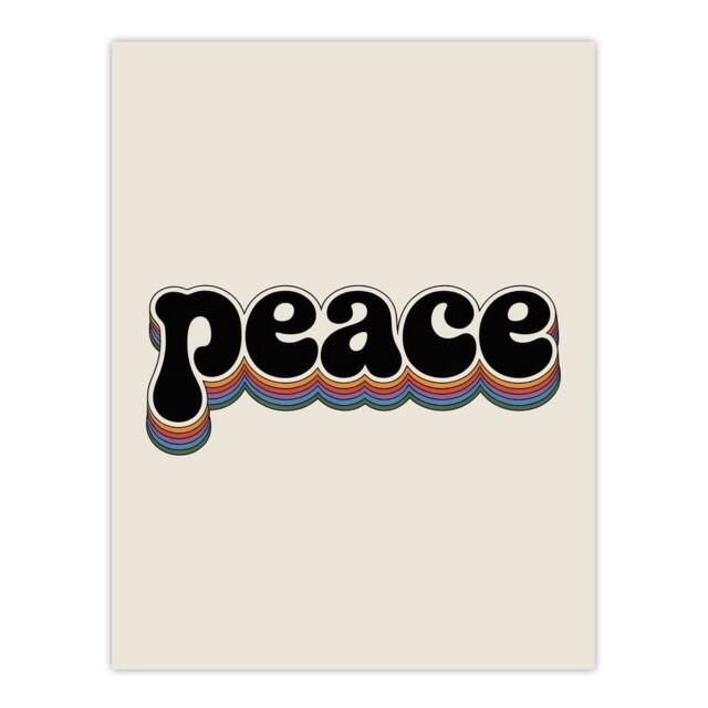 "Artery8 Peace Colourful Retro Rainbow Font Typography Wall Art Print in Beige - Size: W18"" x H24""" - image 1