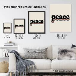 "Artery8 Peace Colourful Retro Rainbow Font Typography Wall Art Print in Beige - Size: W18"" x H24""" - thumbnail 3