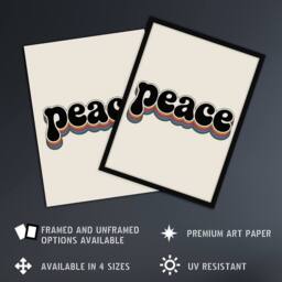 "Artery8 Peace Colourful Retro Rainbow Font Typography Wall Art Print in Beige - Size: W18"" x H24""" - thumbnail 2