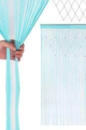 Neel Blue String Curtain Beaded Panel, Gold, 100cm x 200cm in Turquoise - Size: 100 cm width x 200 cm drop - thumbnail 6