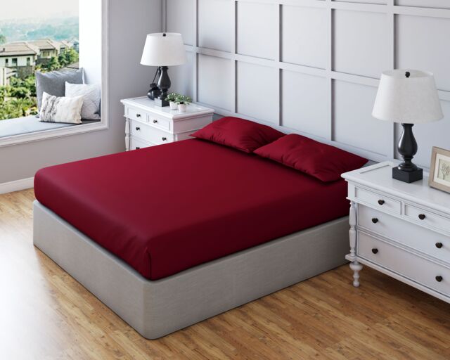 Snug City Fitted Sheet Polycotton Plain Dyed Extra Deep 25cm Bed Linen in Burgundy - Size: Small Single - image 1
