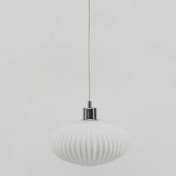 First Choice Lighting Set of 2 Baton - White Ribbed Oval Glass with Chrome Pendant Fittings - thumbnail 5