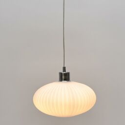 First Choice Lighting Set of 2 Baton - White Ribbed Oval Glass with Chrome Pendant Fittings - thumbnail 6