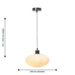 First Choice Lighting Set of 2 Baton - White Ribbed Oval Glass with Chrome Pendant Fittings - thumbnail 8