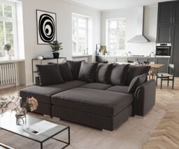 Snugg Furniture UK Limited (Left Hand) Cardinal Corner sofa with Footstool in Black