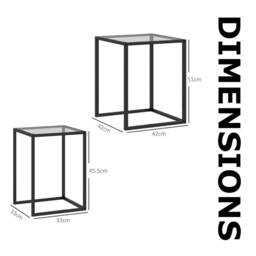 FURNOS Set Of 2 Nesting Side End Coffee Tables With Tempered Glass Top in Black - thumbnail 7