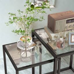 FURNOS Set Of 2 Nesting Side End Coffee Tables With Tempered Glass Top in Black - thumbnail 5