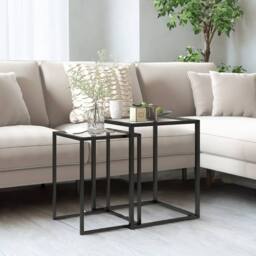 FURNOS Set Of 2 Nesting Side End Coffee Tables With Tempered Glass Top in Black - thumbnail 2