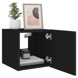 Berkfield Home TV Wall Cabinets with LED Lights 2 pcs Black 30.5x35x30 cm - thumbnail 6