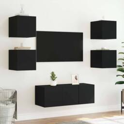 Berkfield Home TV Wall Cabinets with LED Lights 2 pcs Black 30.5x35x30 cm - thumbnail 5