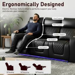 Furniture 786 Florida Electric Leather 3+2 Seater Sofa Set Suite in Black - thumbnail 5