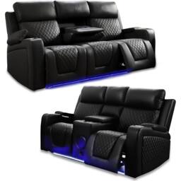 Furniture 786 Florida Electric Leather 3+2 Seater Sofa Set Suite in Black - thumbnail 2