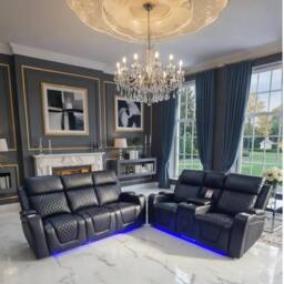 Furniture 786 Florida Electric Leather 3+2 Seater Sofa Set Suite in Black - thumbnail 1
