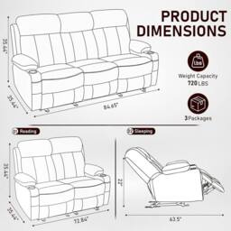 Furniture 786 Florida Electric Leather 3+2 Seater Sofa Set Suite in Black - thumbnail 6