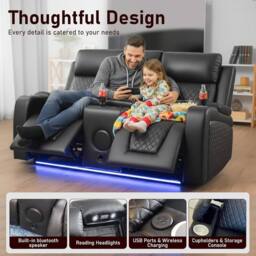 Furniture 786 Florida Electric Leather 3+2 Seater Sofa Set Suite in Black - thumbnail 3