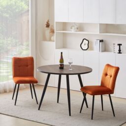 Dark Walnut Round Dining Table with 2 Green Velvet Dining Chairs Set - thumbnail 1
