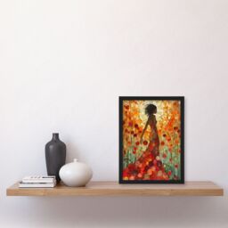"Artery8 Woman With Dress Of Roses Sunset Mosaic Collage Framed Art Print in Orange - Size: W12"" x H16""" - thumbnail 4